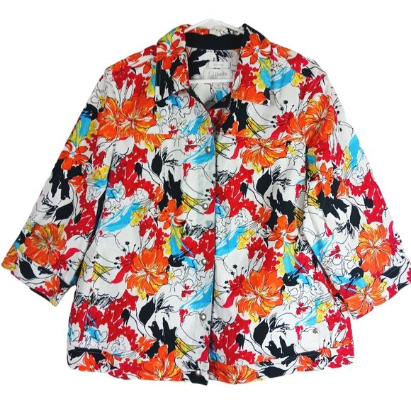 CJ Banks Shirt Jacket Womens 1X Multicolor Floral Watercolor Art to Wear Snap - Picture 1 of 9